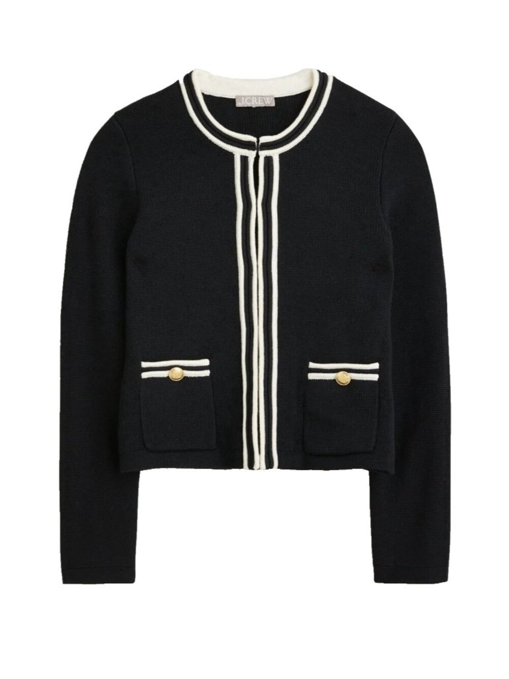 NWT J.Crew Emilie Sweater Lady Jacket in Black Ivory Contrast Trim Cardigan XS
